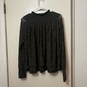 Anthropologie Dark Textured Long Sleeve Blouse